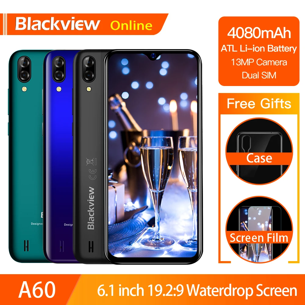 Смартфон Blackview A60 экран 6 1 дюйма 19 2:9 Full Waterdrop аккумулятор 4080 мА*ч Android 8.1 ПЗУ Гб 16