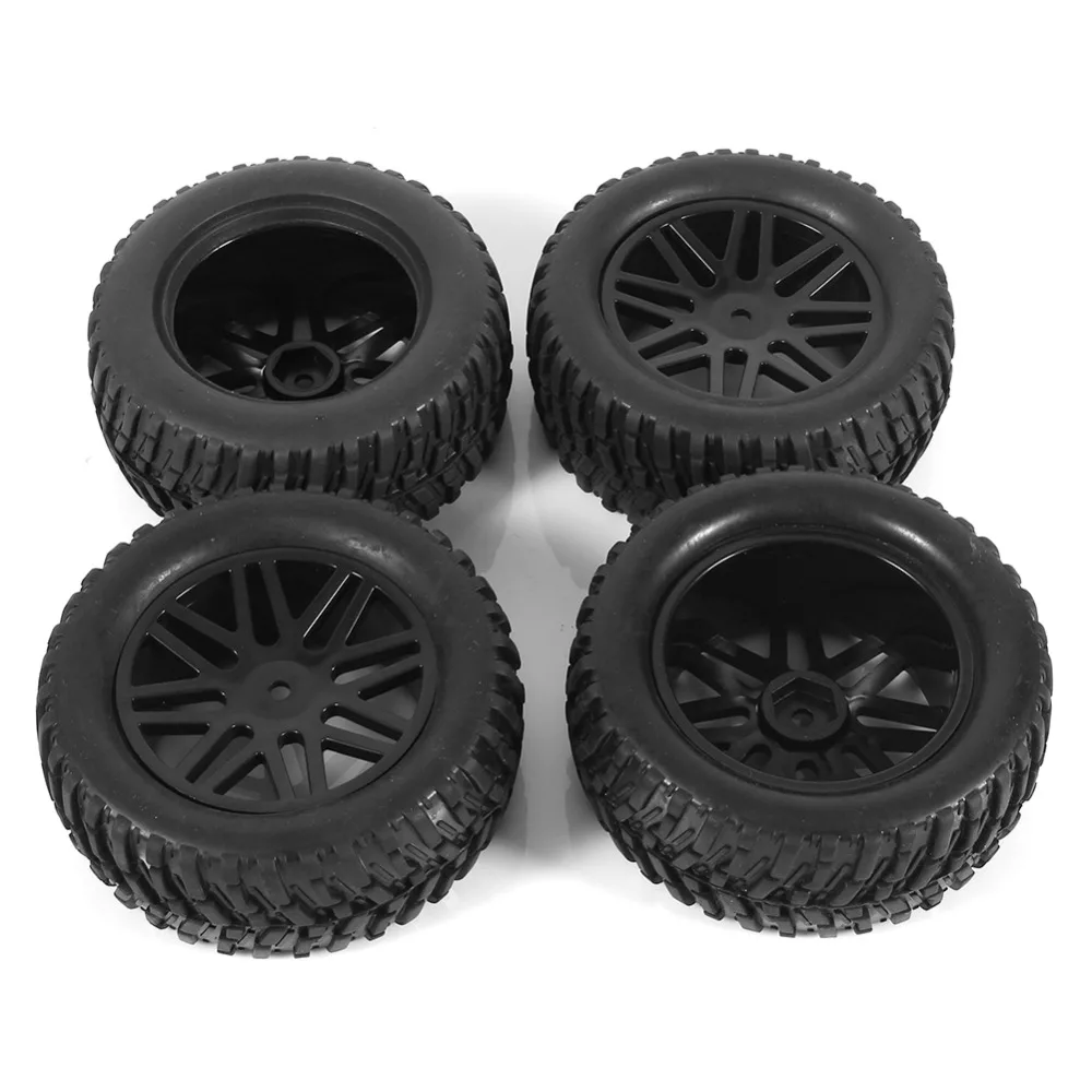 

4Pcs 95mm Rubber Tires & Wheel Rims For Black 1:10 Short Course Truck RC Rock Crawler Rally Racing Off Road RC Car Vehicle Tyre