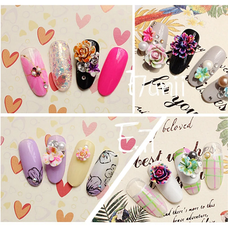 

Meet Across New 5Pcs/Lot 3D Nail Art Decorations Flowers Design 30 Patterns Glitter Resin Pearl Alloy Accessories Studs For Nail