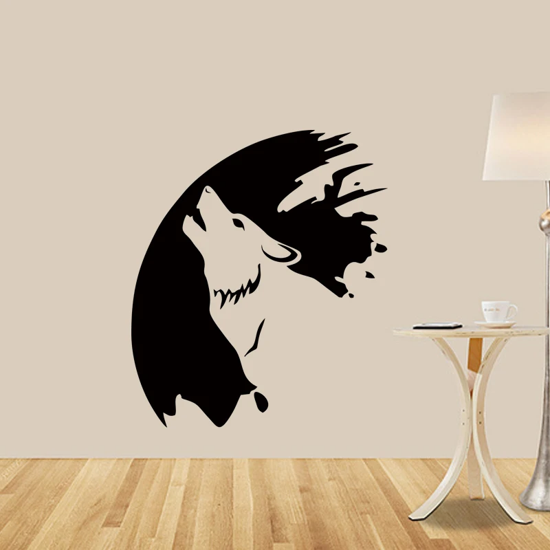 Moon Wolf Animal Living Room Hall Bedroom Wall Stickers Vinyl Decals