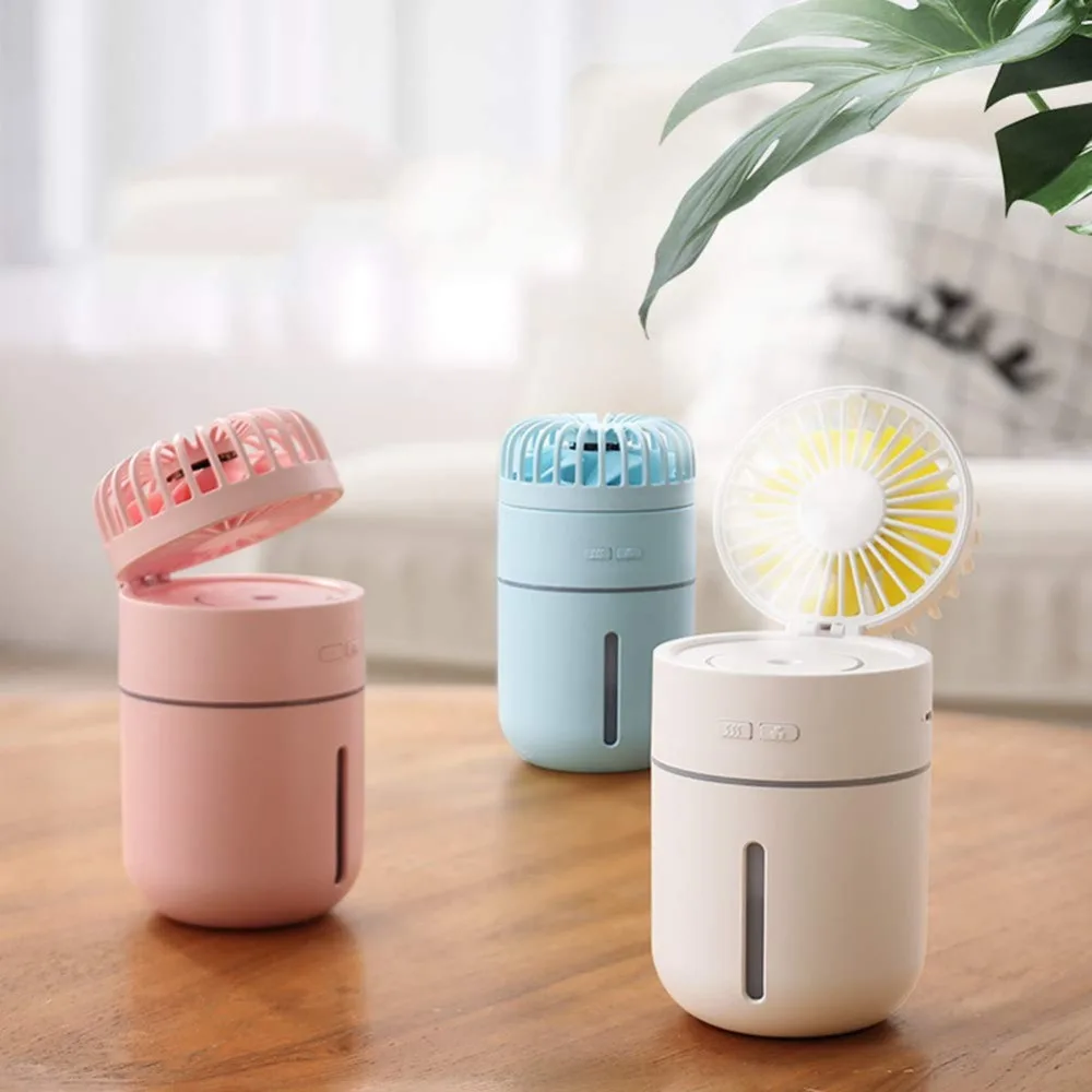 

400ml USB Fan Humidifier with 2000mAh Battery Rechargeable Mini Portable Conditioning Fan mist LED Light Ultrasonic ventilador