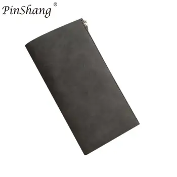 

PinShang Men Fashion Scrub Long Purse Retro Leather Wallet with Zipper Closure Leasure Handbag Card Case Coin Bag ZK30