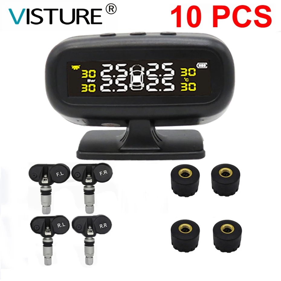 Система контроля давления в шинах 10 шт./лот TPMS на солнечной батарее 4 колеса