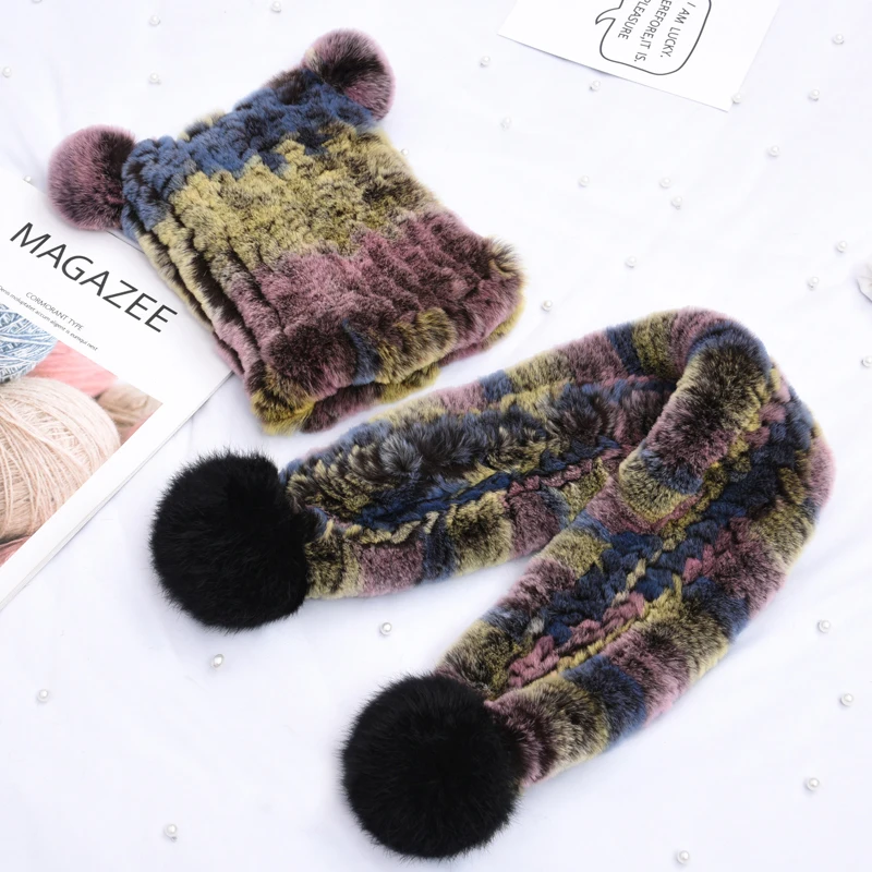 (TopFurMall) Детские осенне зимние комплекты из натурального вязаного меха кролика