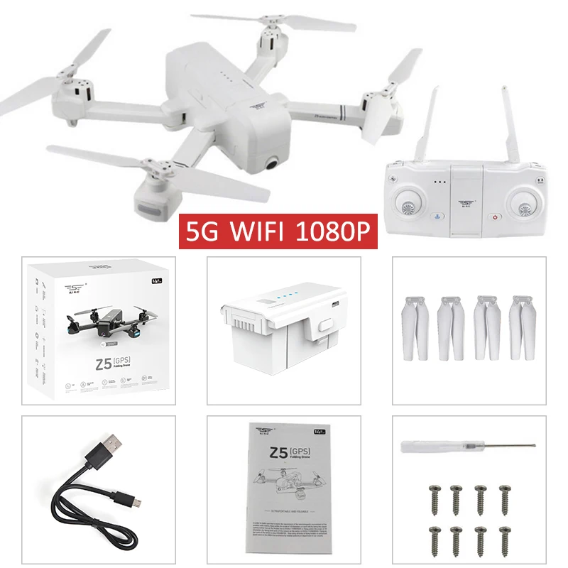 SJRC Z5 5G Wifi FPV с камерой 1080P двойной gps динамический Дрон Квадрокоптер - Цвет: 1080P5Gwhite1battery