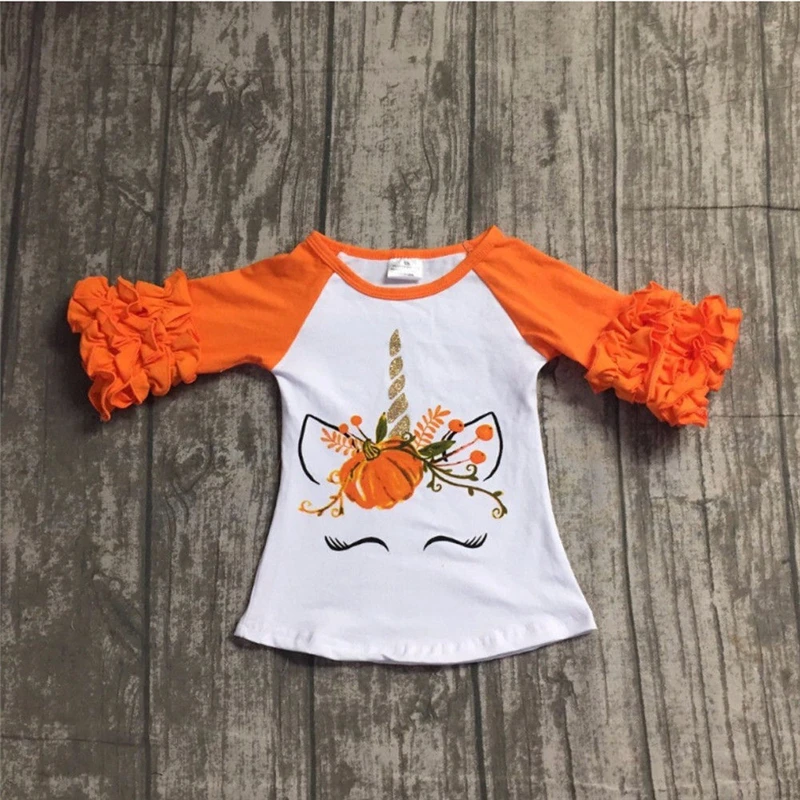 

Kid Girls Cotton Unicorn Long Sleeve T-shirt Newest Spring Autumn Children Girl Cartoon Animal Tee Tops Fashion Ruffles Clothes