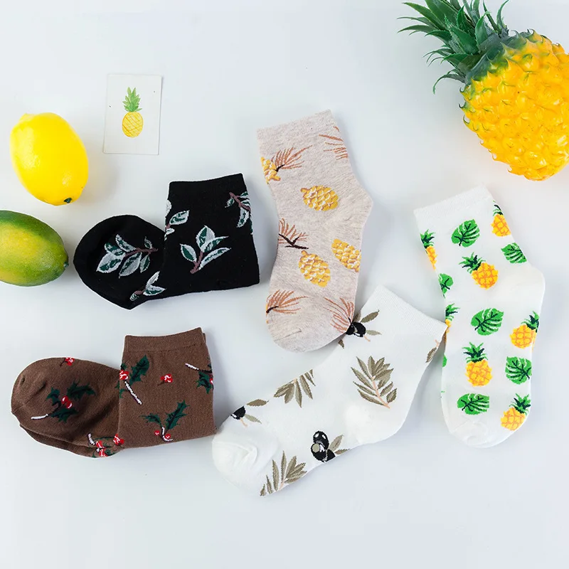Авокадо сосновый конус Вишня Завод фрукты еда носки короткие носки хлопковые с забавным для женщин Весна мужчин унисекс счастливые носки для женщин