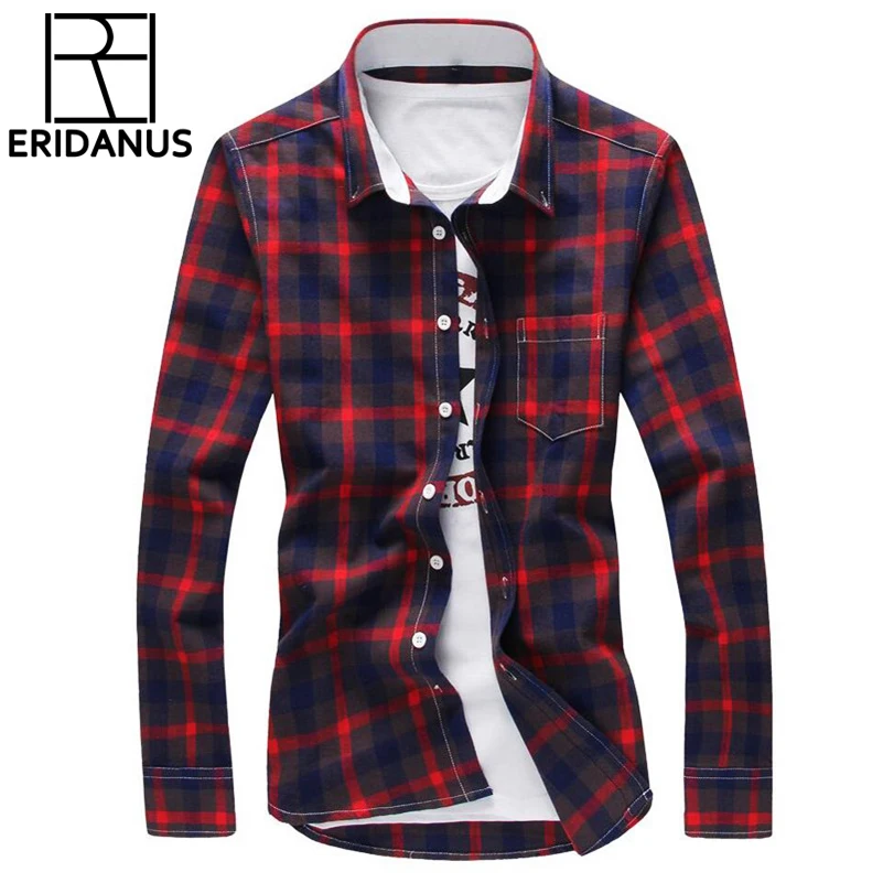 Acheter 2017 Nouveau Hommes Chemise À Carreaux Printemps Turn down Collar Casual Chemises Sociaux hommes Coton Slim Fit chemises Plus La Taille 4XL 5XL Vêtements X407
