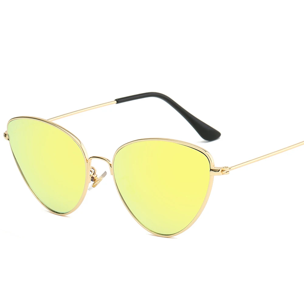 Стильные треугольные летние солнцезащитные очки для женщин, оптические винтажные зеркальные крутые брендовые дизайнерские очки с металлической оправой UV400, поляризационные - Цвет линз: Gold Yellow 2
