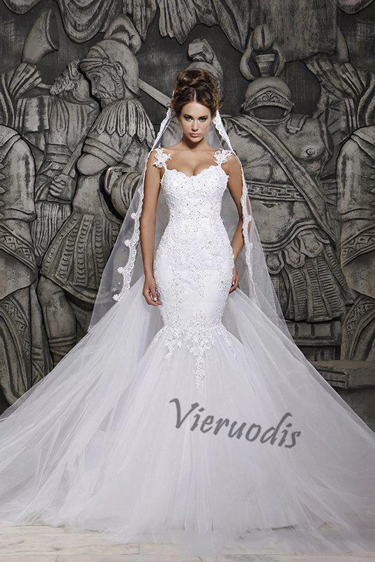 50-1             Custom Made 2015 Beautiful Court Train Illusion Transparent Back Beaded Lace Mermaid Spring Wedding Dresses Bridal Gowns