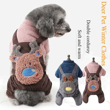 

SMARTPET Corduroy Four-legged Dog Clothes Warm Dog Winter Jumpsuit Dog Christmas Costumes with Deer Sewing