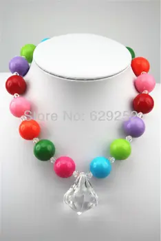 

10pcs Lot Colorful Rainbow chunky bubblegum kids lovely mixed candy color pendant necklace CB059