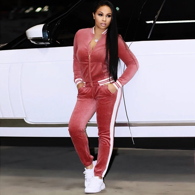 2 TWO PIECE SET Casual Tracksuit Velour Jacket Zipper For Women Pants Track Suit Long Sleeve Sweatsuits Large Plus Size Winter 1