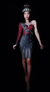 

Women Birthday Prom Sexy Dress Sparkly Rhinestones Dresses Nightclub Bar Party Dance Dress Female Singer Stage Festival Costume