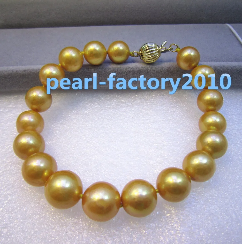 

natural 12-11MM SOUTH SEA golden PEARL BRACELET 14kGP GOLD CLASP