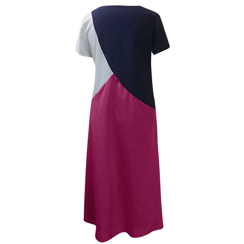 JAYCOSIN Платье женское повседневное Сращивание с коротким рукавом Свободные Вечерние Длинное цветное платье в римском стиле размера плюс S-5XL дропшиппинг#0626