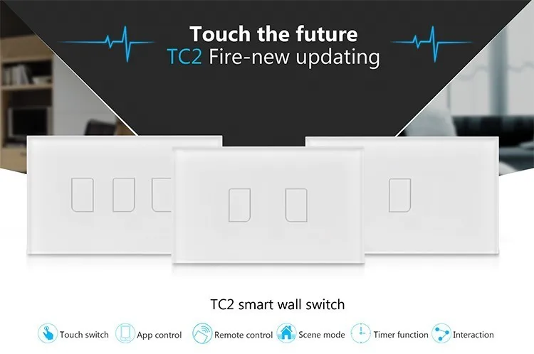 Настенный светильник Broadlink TC2 US, WiFi переключатель 1, 2, 3 банды, умный дом, стеклянная панель, сенсорное управление, беспроводные переключатели, 110 В, 220 В, через Rm Pro