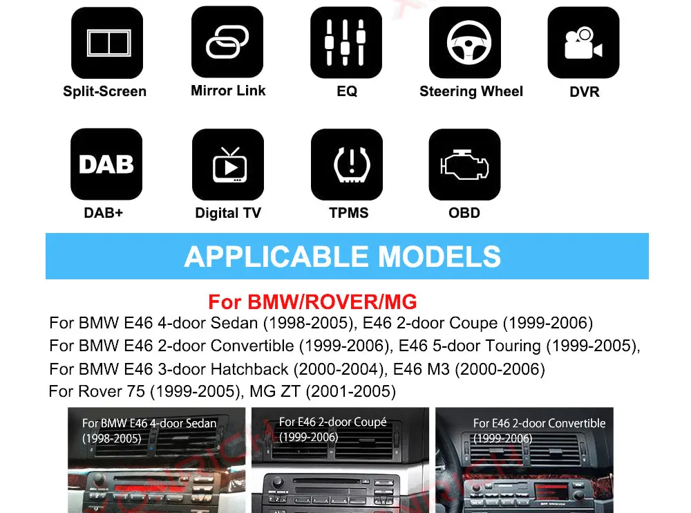 Perfect Xonrich 1 Din auto radio Android 9.0 Car DVD Player For BMW E46 M3 318/320/325/330/335 Rover 75 1998-2006 GPS Navigation OBD2 3