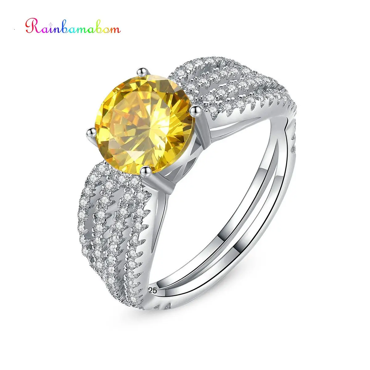 

Rainbamabom Luxury 925 Sterling Silver Citrine Gemstone Wedding Engagement Ring Women Fine Jewelry Gifts Wholesale Drop Shipping