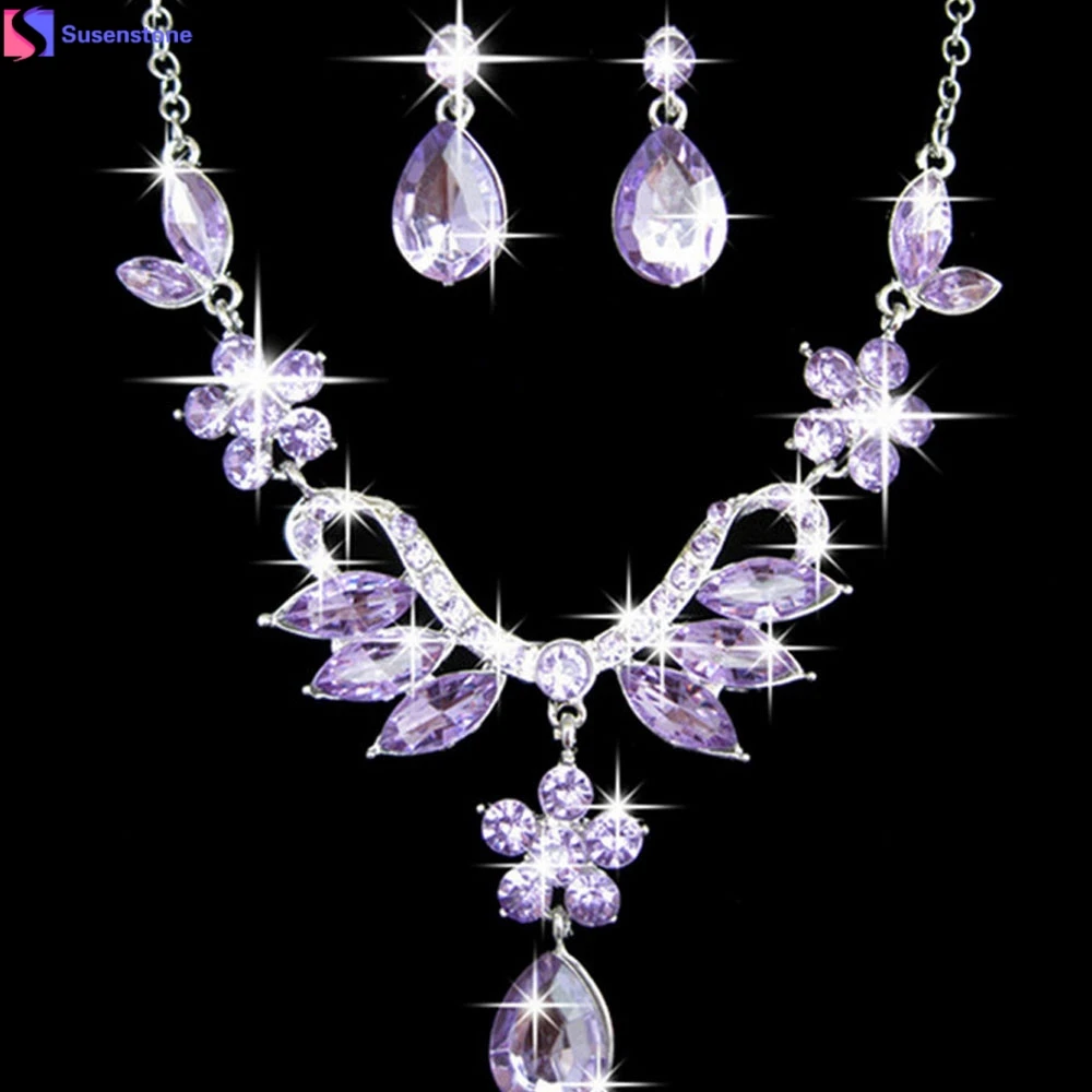 

Earrings Necklace set Stunning Big Carat Crystal Necklace and Earrings Luxury Bridal Party Jewelry Set For Wedding Evening #5-6