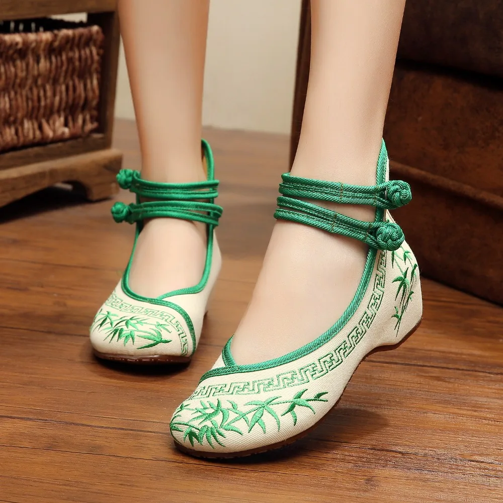 Bamboo Old Beijing Embroidered Women Shoes Mary Jane Flat