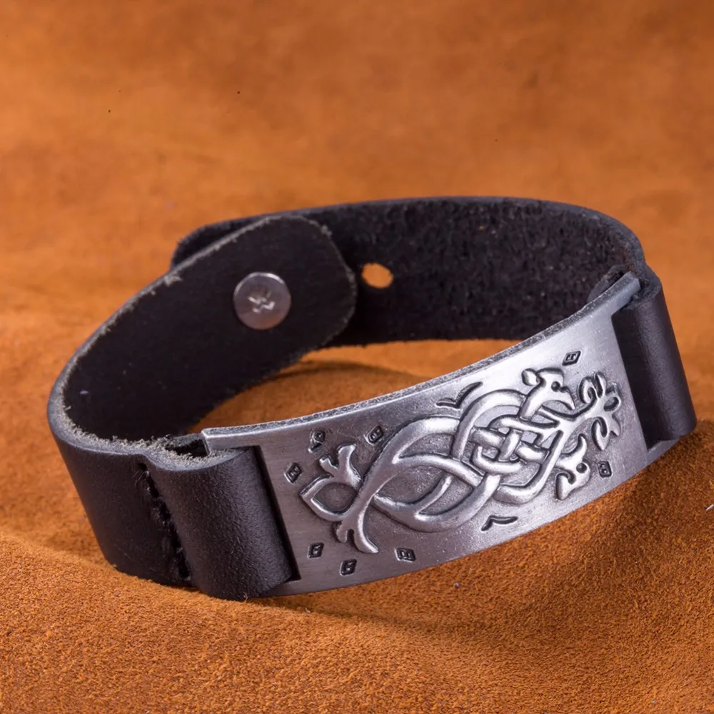 black leather bracelet for women men watch bangle with silver plated sculpture square design charm chain handmade bijouterie HF101 (7)