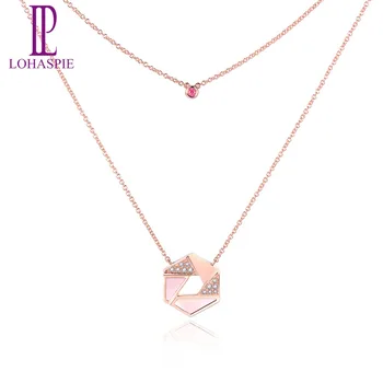 

Lohaspie Diamond-Jewelry Natural Gemstone Ruby & Pink Shell 18K Rose Gold Pendant Necklace Fine Fashion Stone Jewelry Gift 18