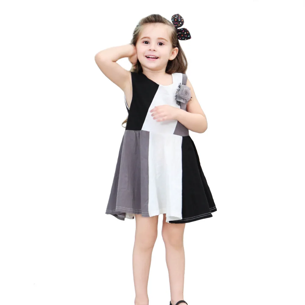 Girls Patchwork Dress with Flower Summer Kid Little Girls Casual