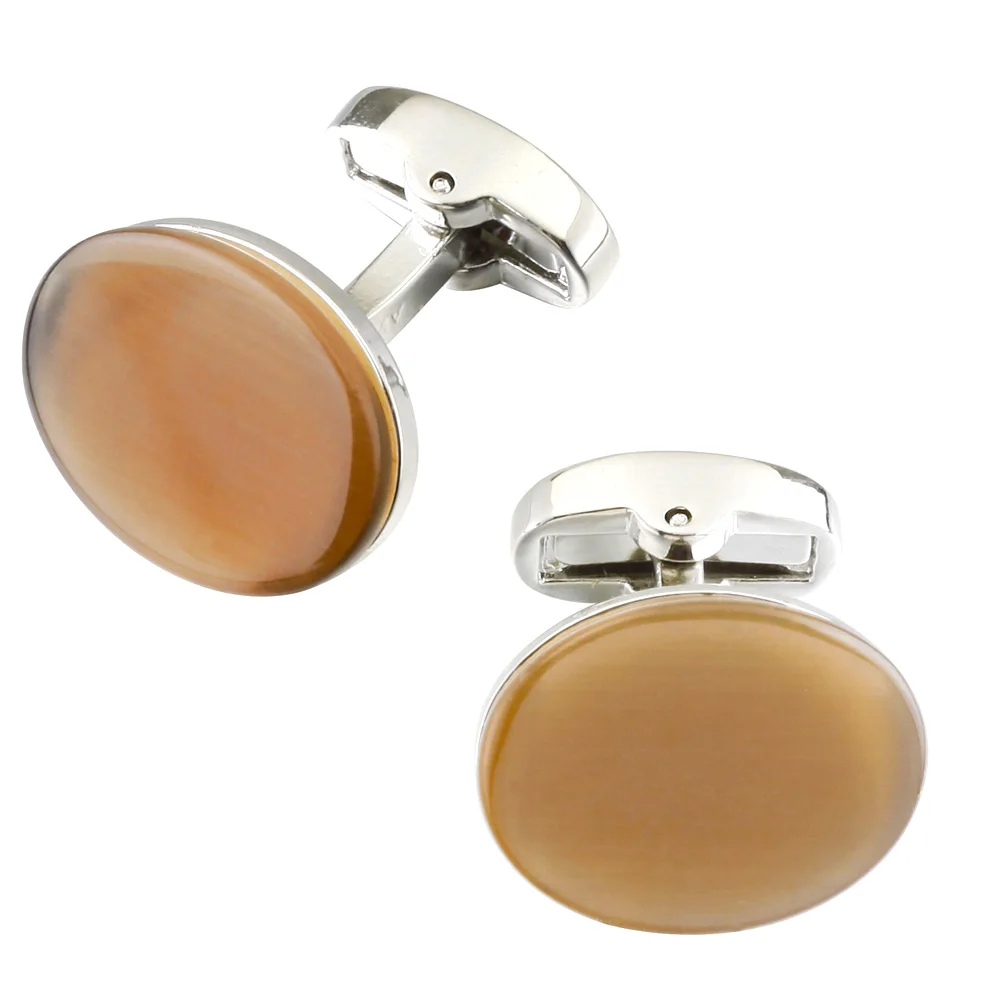 Cufflinks Luxury Mens Cufflinks Brand with Glass Brown Opal Round Shirt
