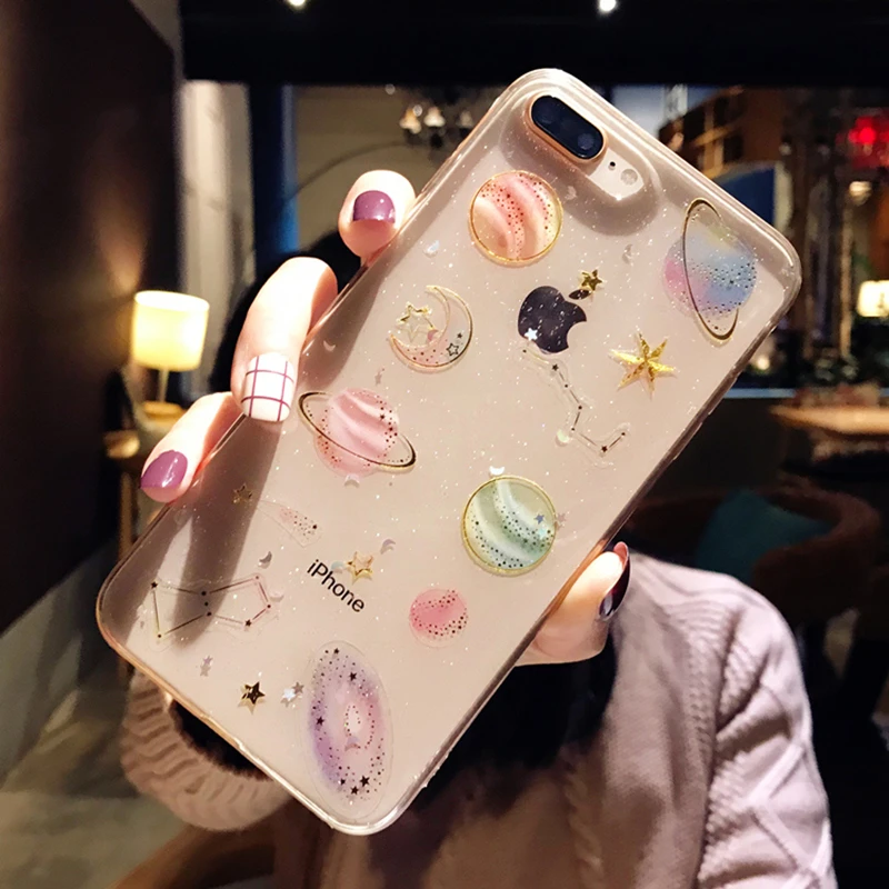 Aoweziic Flicker sky transparent For iPhone X XS MAX XR black mobile phone shell 6S silica gel edge 7plus girl 8plus wrestling