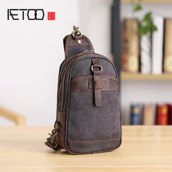 

AETOO Crossbody bag Vintage Canvas men's casual single shoulder bag sports chest bag trend hundred chest bag