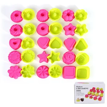 

30pcs Food Grade Silicone Cookie Mould DIY 15 Types Baking Tool Fondant Cake Molds Color Random
