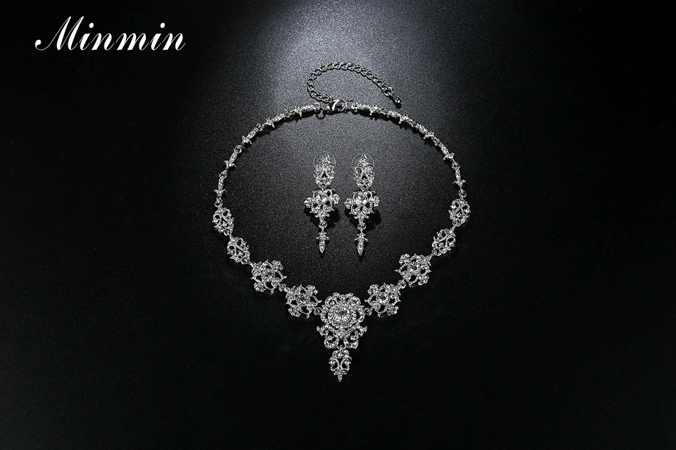 Minmin, классический кристалл, наборы свадебных ювелирных изделий, серебро/золото, колье, ожерелье, серьги, наборы свадебных ювелирных изделий для женщин MTL432