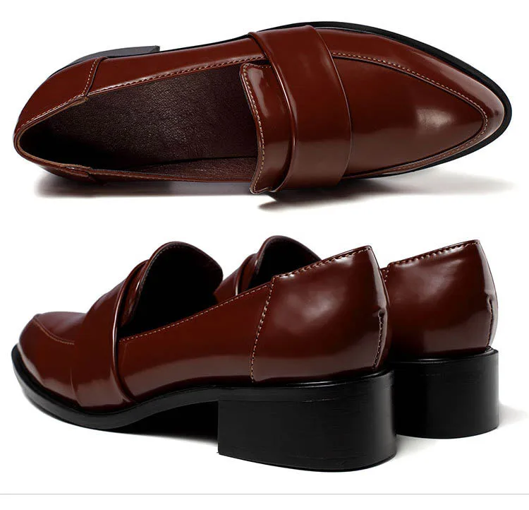 

LIHUAMAO women slip on shoes loafers pointed toe block heel ladies dress shoes party office career work shoes square heel