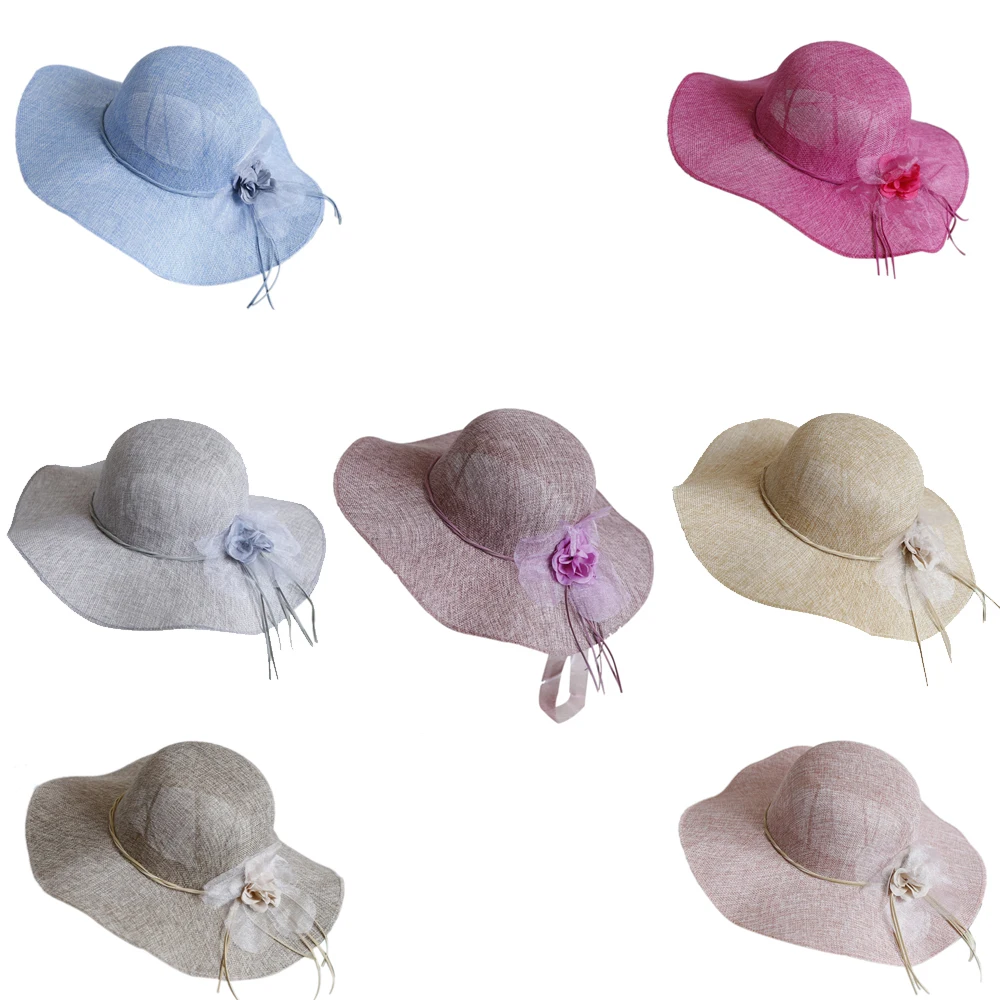 KLV летние модные повседневные соломенные шляпы с цветочным рисунком, элегантные женские пляжные кепки с широкими полями и бантом, гибкая шляпа, быстросохнущая шапка s