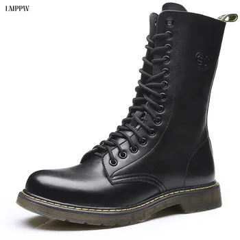 

Genuine Leather Men's Motorcycle Riding Hunting Casual Walking Shoes Winter Fashion Men Boots Male High-top Men's Shoes Rock 2a