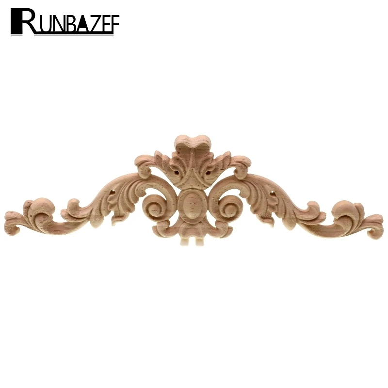 Best RUNBAZEF Solid Wood Piece Home Decoration Long Applique Wardrobe TV Cabinet Door Woodcarving Flower Fittings Ornaments Figurine