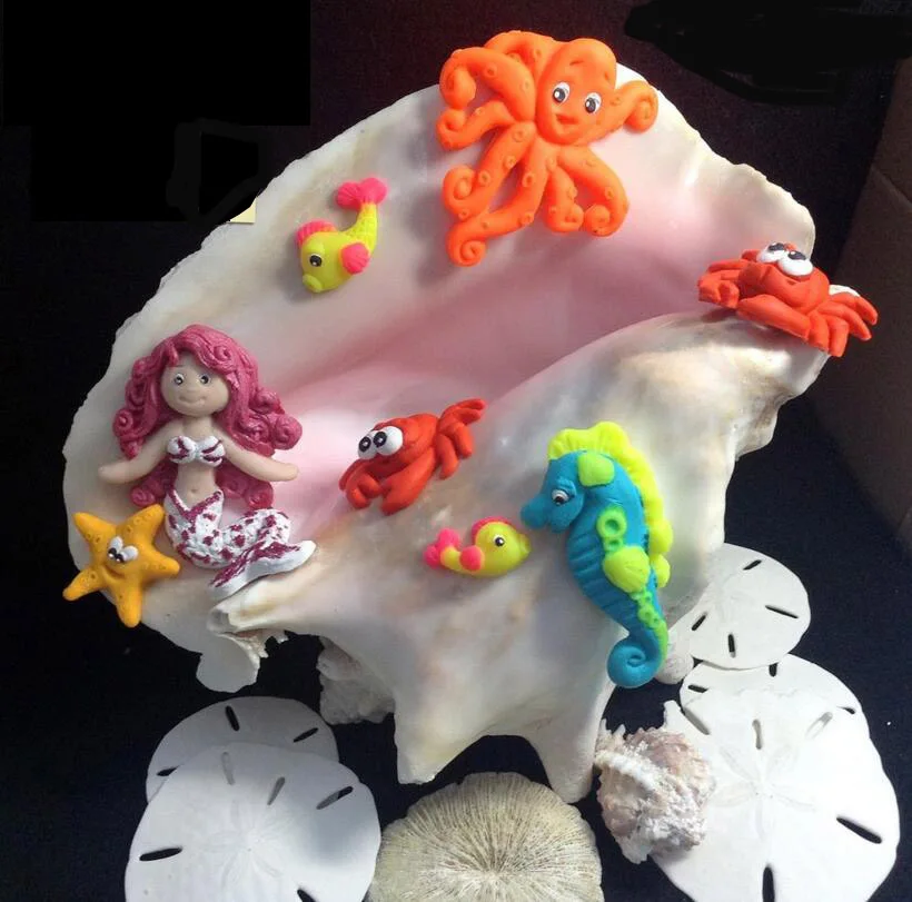Aouke формы Морская звезда и морской конек, Русалочка, краб и рыба, осьминог, ракушка сахарные пуговицы силиконовая форма