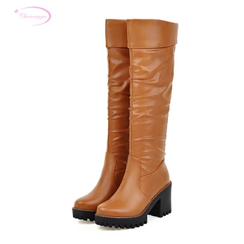 

Chainingyee casual comfortable autumn knee high boot fashion fold platform black yellow white high-heeled women's riding boots