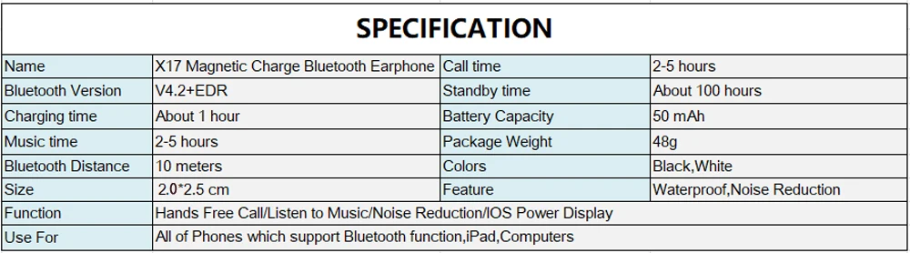 X17 Magnetic Charging Headphone Mini Hands Free Car Earphones Wireless Bluetooth V4.2 Headset In Ear Sport  Earpieces For iPhone (10)-1