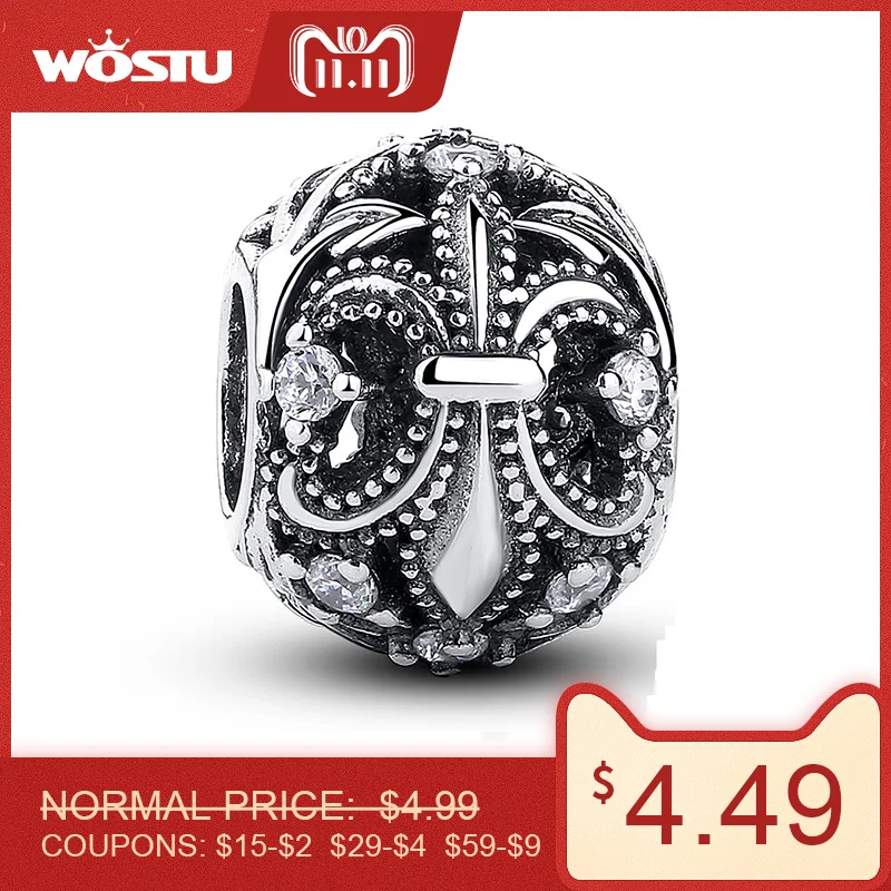 

WOSTU Hot Sale 925 Sterling Silver Vintage Charm With Clear CZ Fit Original Bracelet Necklace Authentic DIY Jewelry