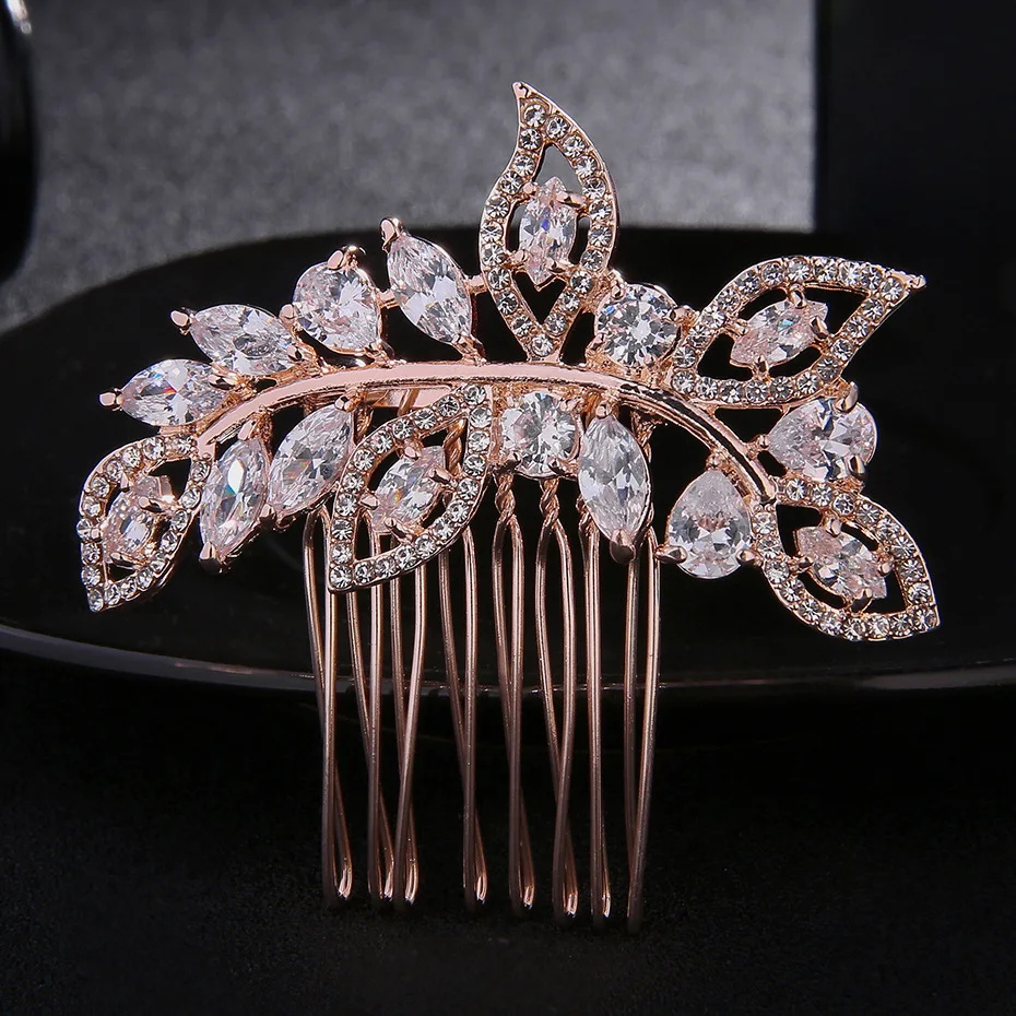 Gorgeous Art Deco Rose Gold Cubic Zicron Flowers Wedding Hair Combs Bridal Headpieces Accessories Floral Pins | Украшения и
