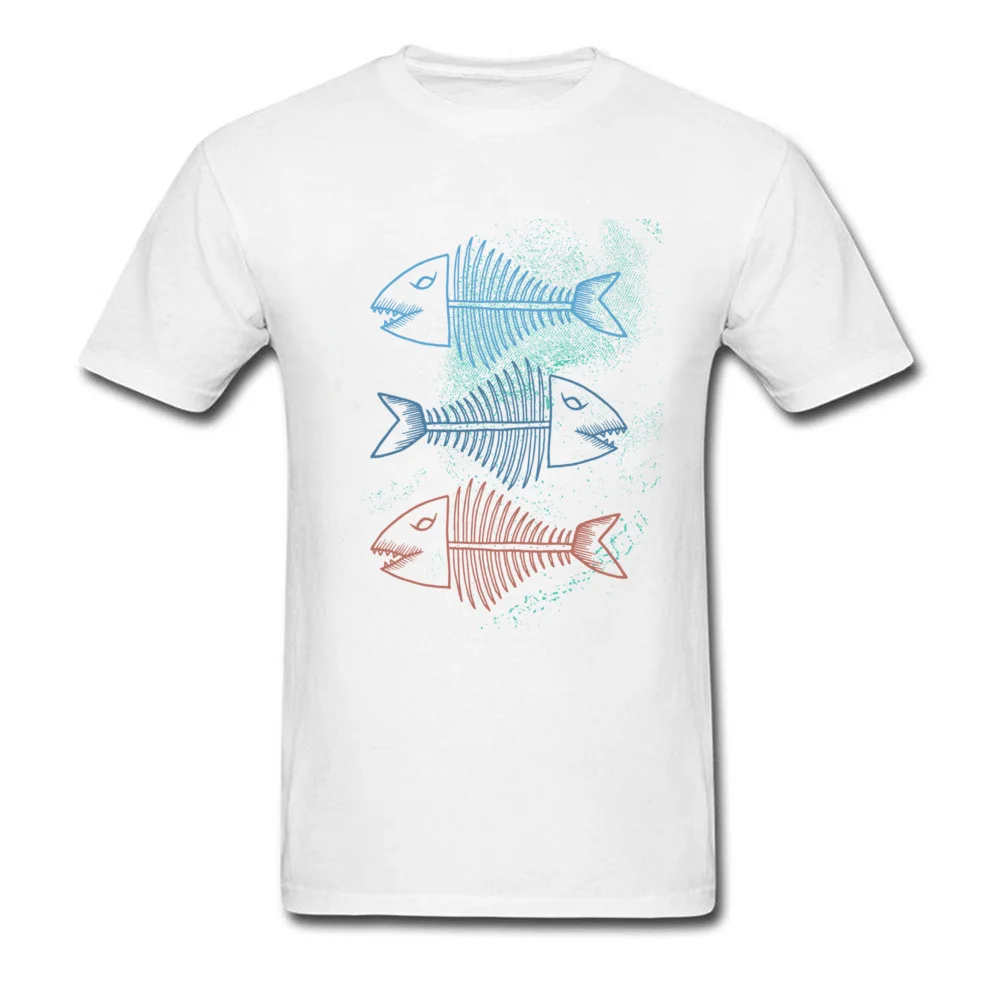 O Neck Fish Bones All Cotton Male Tshirts Casual Short Sleeve Tops T Shirt 2018 New Normal T-shirts Free Shipping Fish Bones white