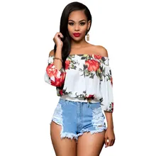 Sexy Off Shoulder T-Shirt 2016 Women Slash Neck long Sleeve Casual Stretch Tops Tee Blusas floral Print Loose Bottoming Shirt