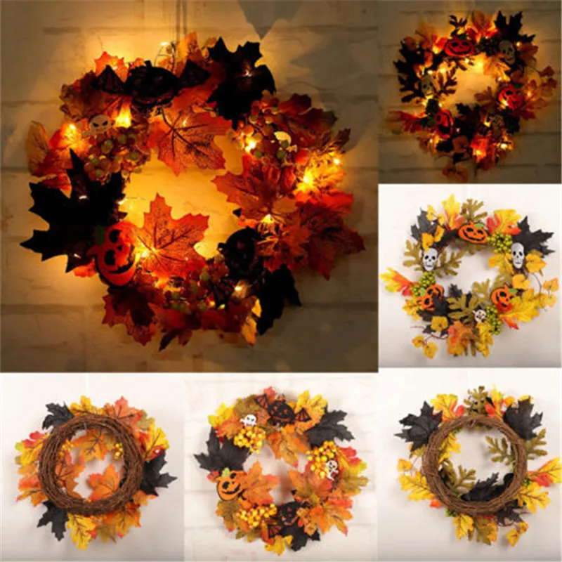 

Artificial Maple Leaf Pumpkin Berry Wreath Garland Halloween Party Decor Attractive Halloween simulation maple autumn garland