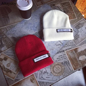 

Beanies Women Letter Knitted High Elasticity Casual Winter Womens Hat Korean Style All-match Kawaii Simple Skullies Trendy Daily