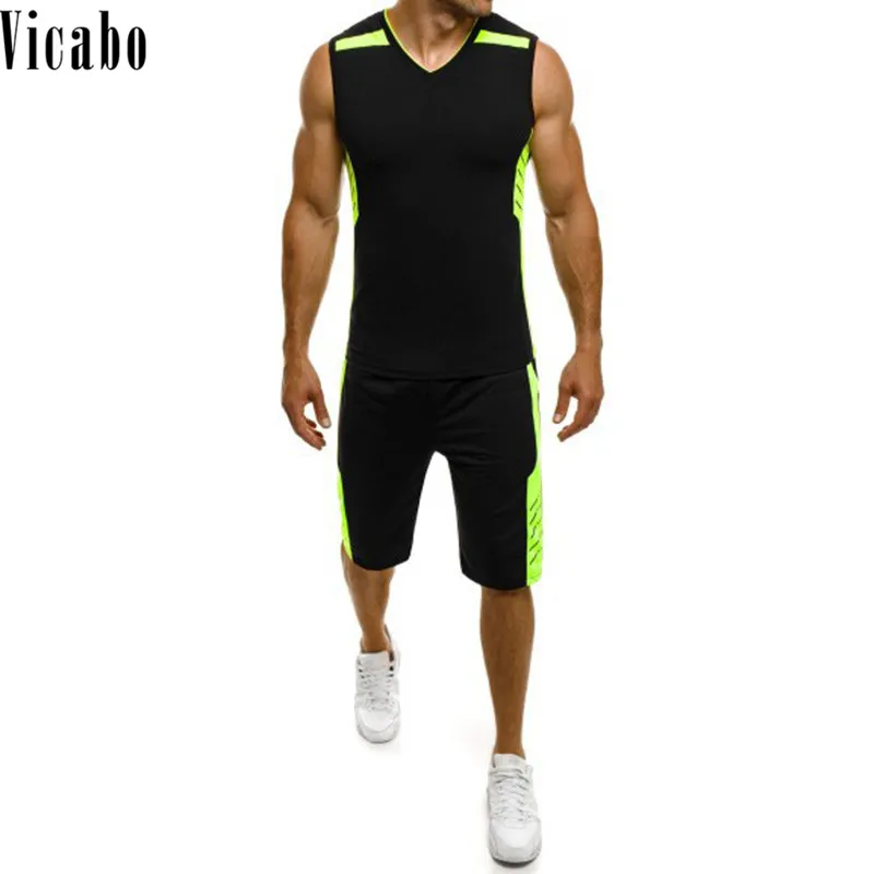 Vicabo мужские наборы без рукавов, приталенная футболки + шорты спортивные наборы повседневный спортивный костюм мужской 2019 повседневные