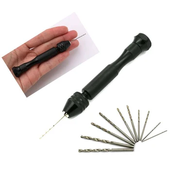 

10pcs Twist Drill Bit Mini Micro Aluminum Alloy Hand Drill With Keyless Chuck Woodworking Drilling Rotary Tools