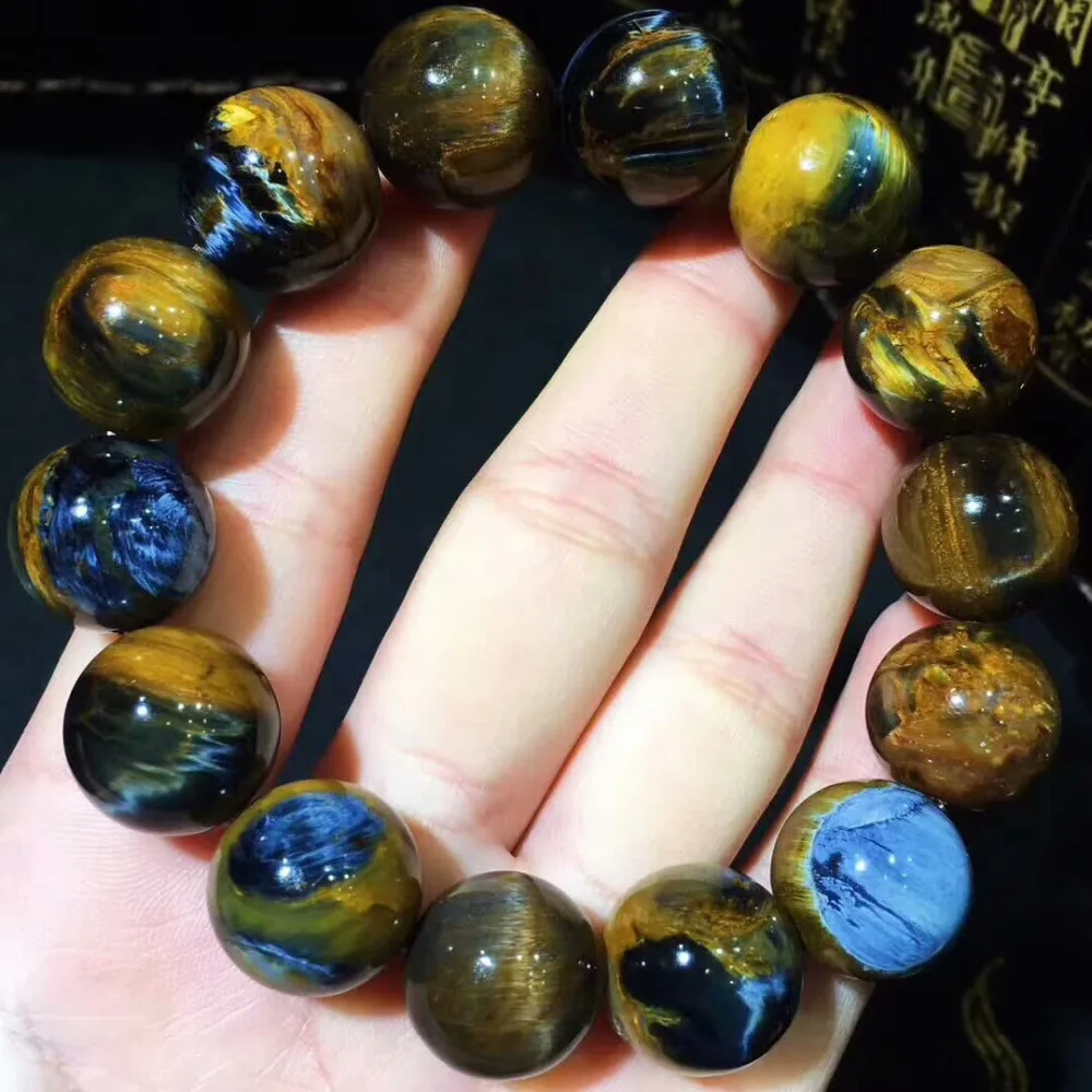 

Geuine Natural Yellow Pietersite Gemstone 16.2mm Round Big Beads Bracelet Stretch From Namibia For Man and Woman AAAAAA