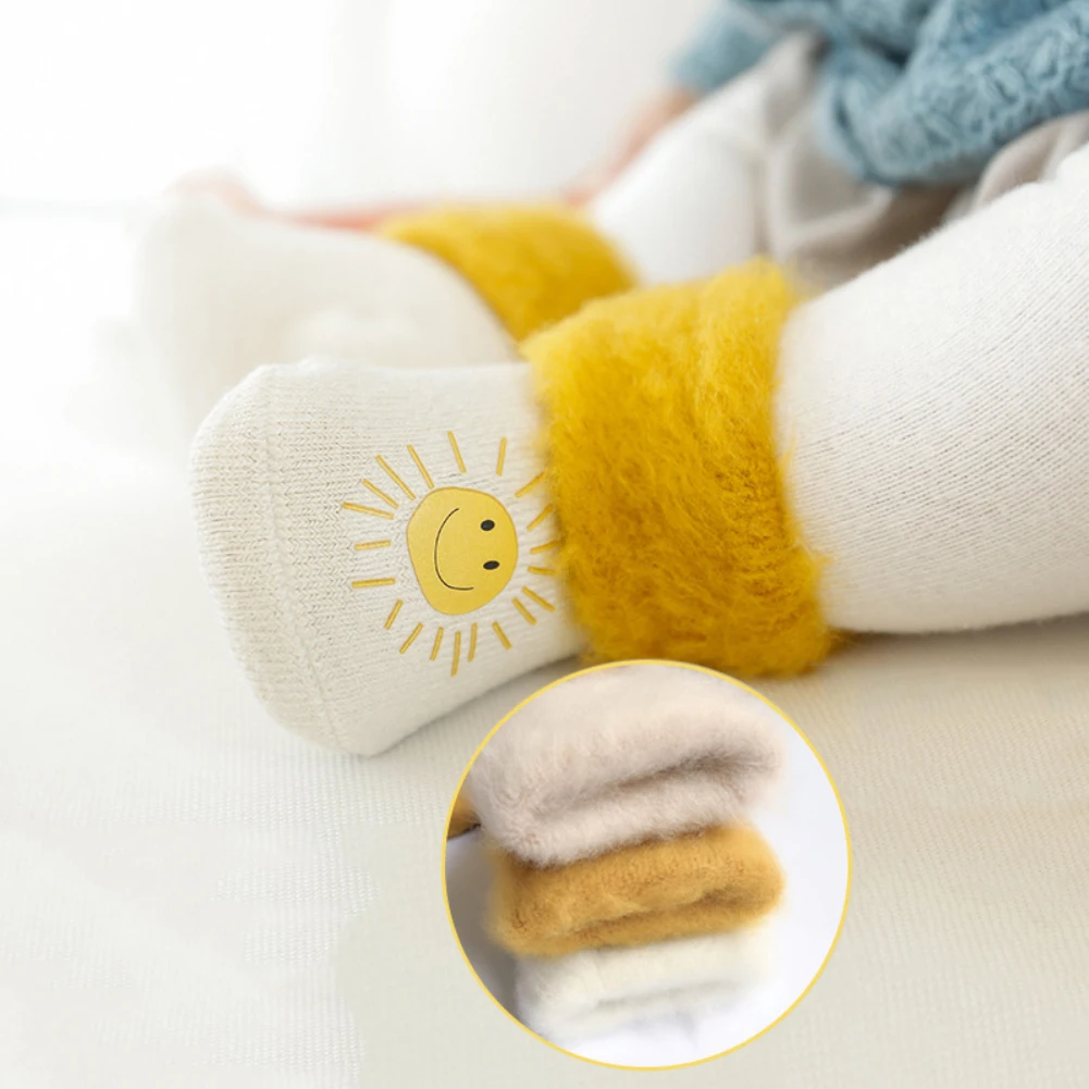 3 пары зимних толстых махровых носков для малышей, теплые хлопковые носки для новорожденных мальчиков и девочек, милые Нескользящие носки с